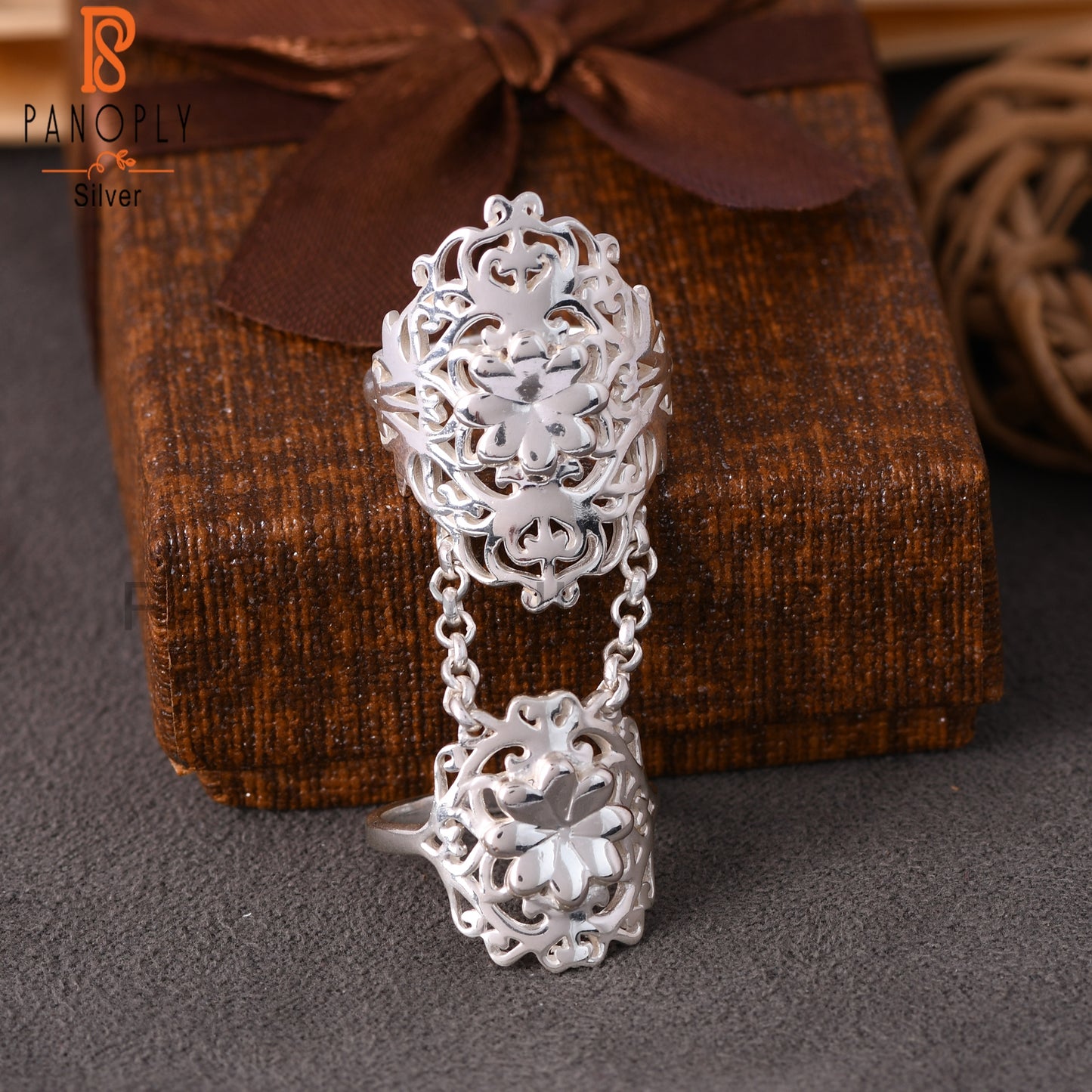 Chain Link Flower 925 Sterling Silver Mandala Knuckle Ring