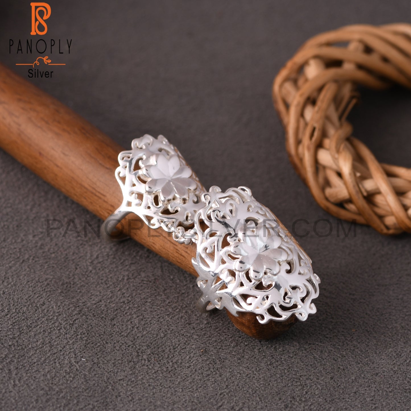 Chain Link Flower 925 Sterling Silver Mandala Knuckle Ring
