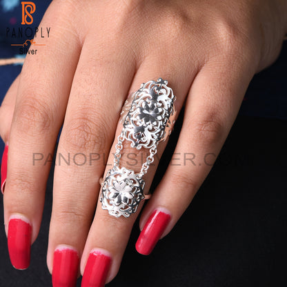 Chain Link Flower 925 Sterling Silver Mandala Knuckle Ring