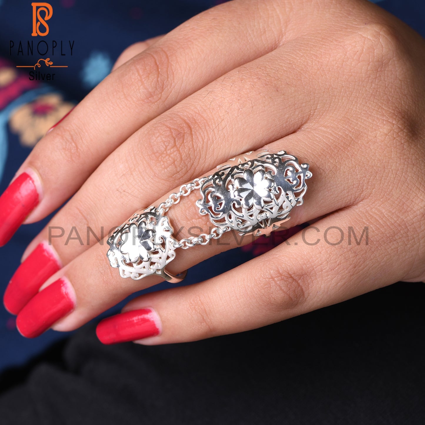 Chain Link Flower 925 Sterling Silver Mandala Knuckle Ring