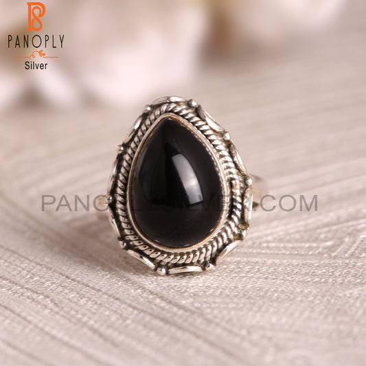 Black Onyx Pear 925 Sterling Silver Ring For Men