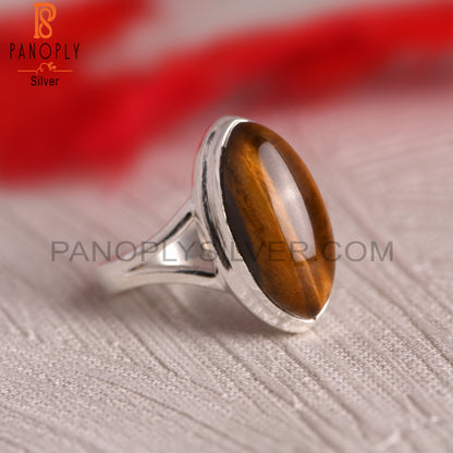 Tiger Eye Marquise 925 Sterling Silver Yellow Ring