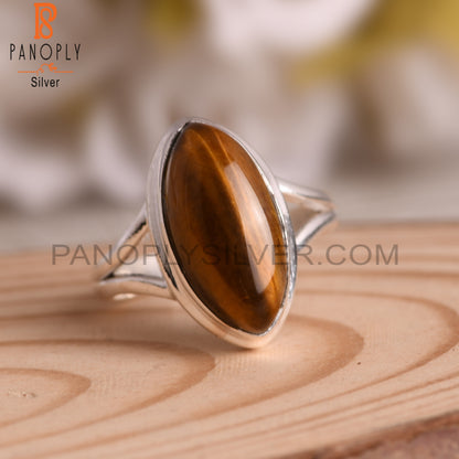 Tiger Eye Marquise 925 Sterling Silver Yellow Ring