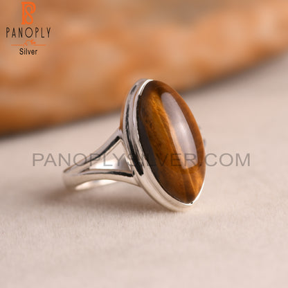 Tiger Eye Marquise 925 Sterling Silver Yellow Ring