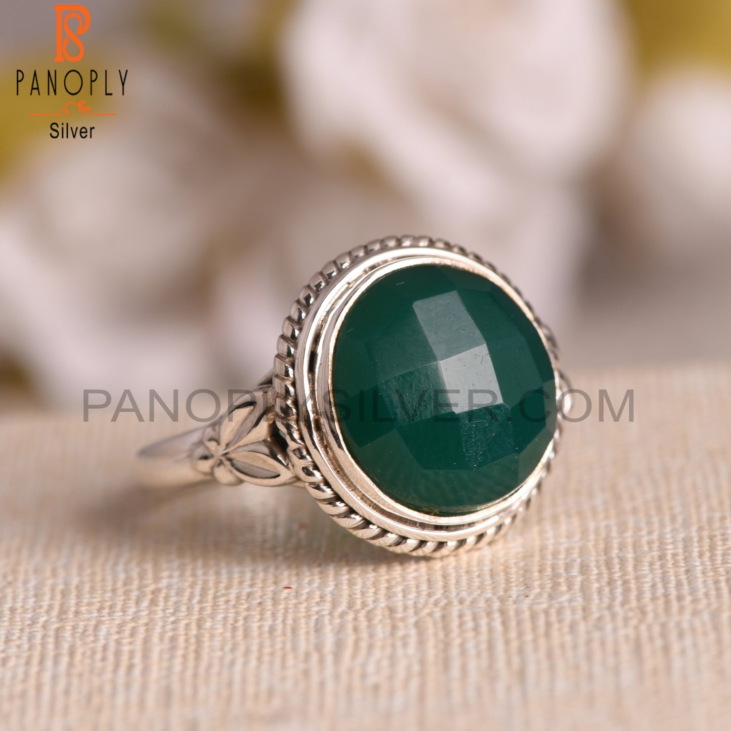 Natural Green Onyx 925 Sterling Silver Ring