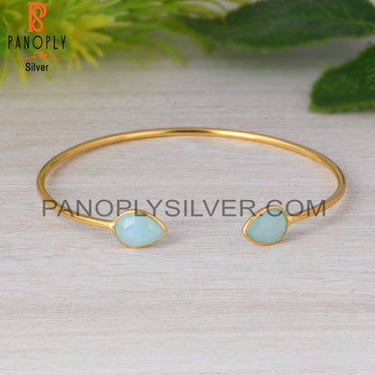 Aqua Chalcedony Pear 925 Sterling Silver Bangle