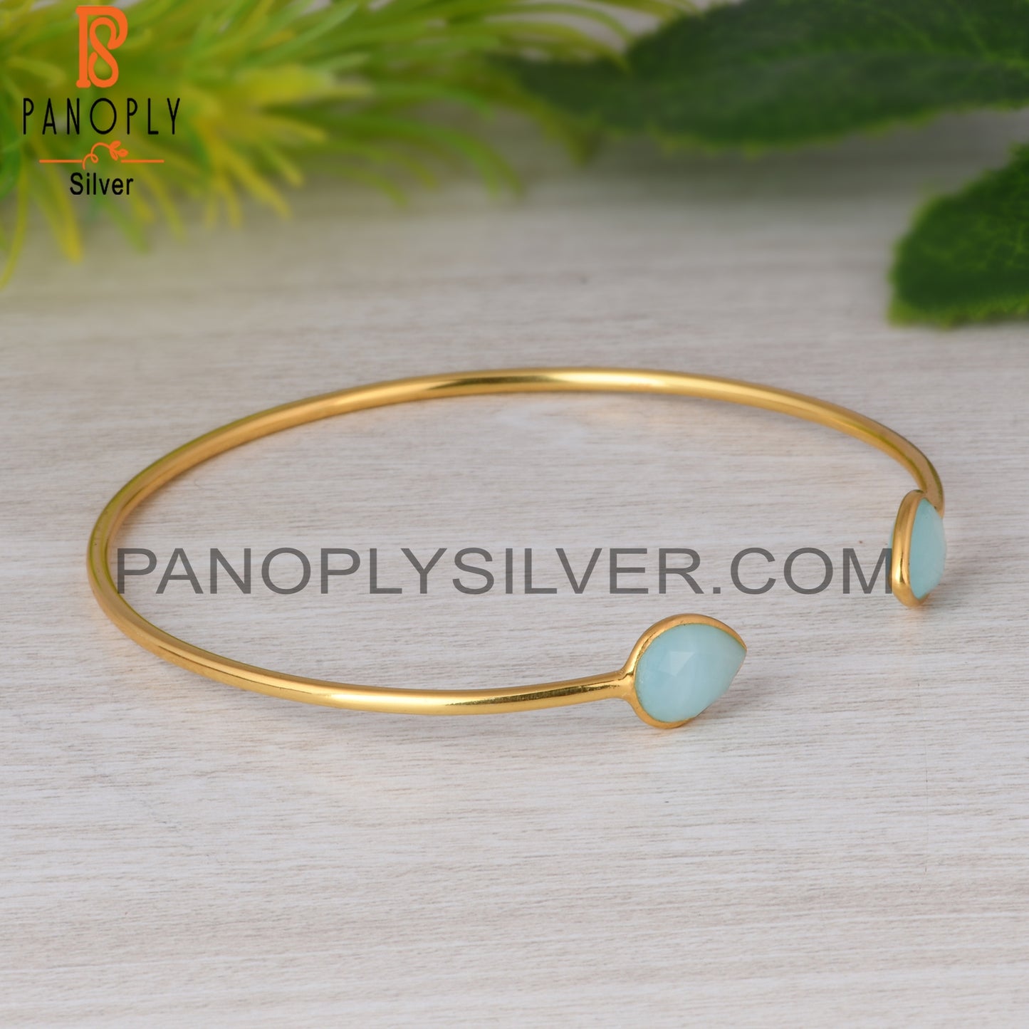 Aqua Chalcedony Pear 925 Sterling Silver Bangle