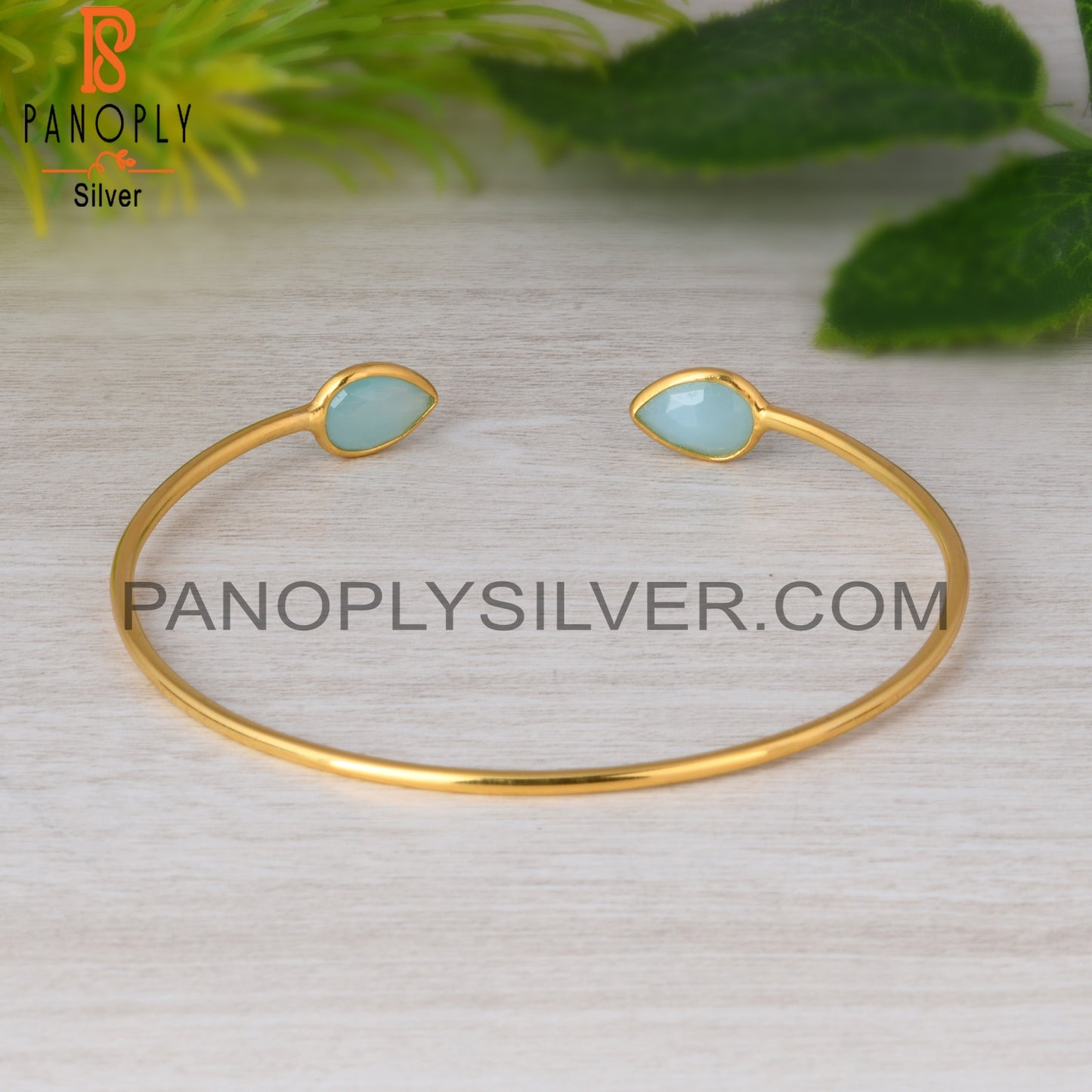 Aqua Chalcedony Pear 925 Sterling Silver Bangle