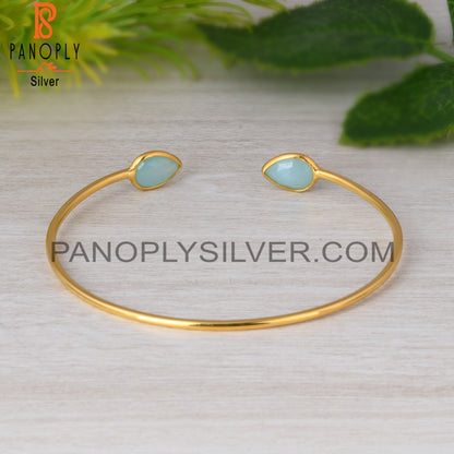 Aqua Chalcedony Pear 925 Sterling Silver Bangle