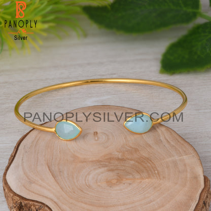 Aqua Chalcedony Pear 925 Sterling Silver Bangle
