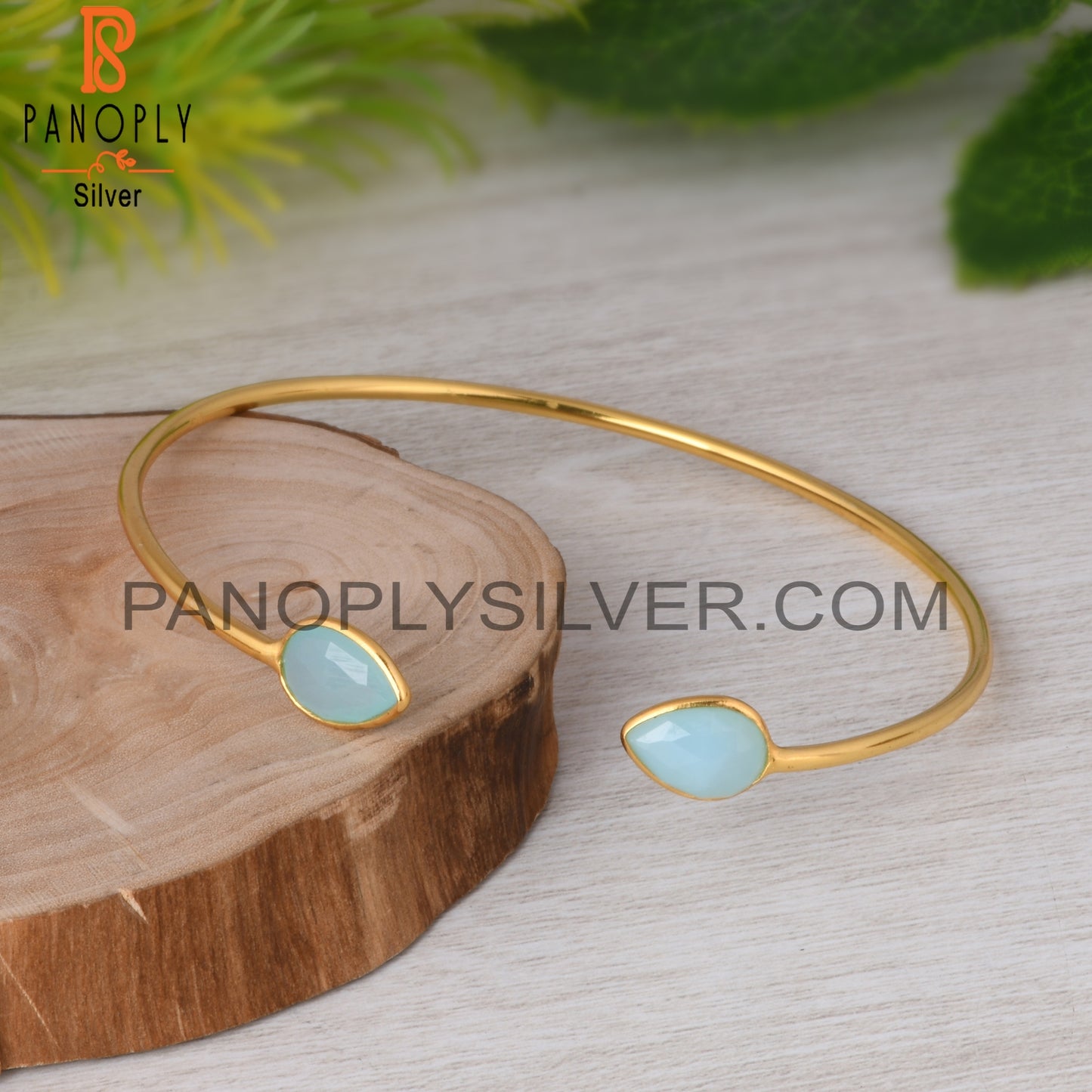 Aqua Chalcedony Pear 925 Sterling Silver Bangle