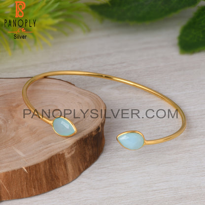 Aqua Chalcedony Pear 925 Sterling Silver Bangle