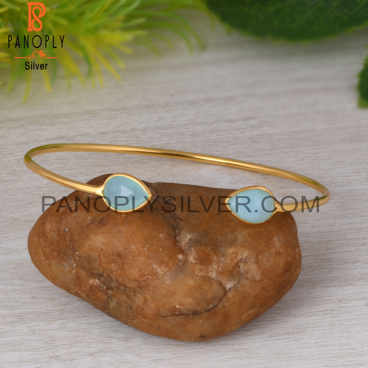 Aqua Chalcedony Pear 925 Sterling Silver Bangle