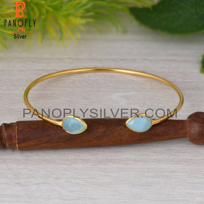 Aqua Chalcedony Pear 925 Sterling Silver Bangle