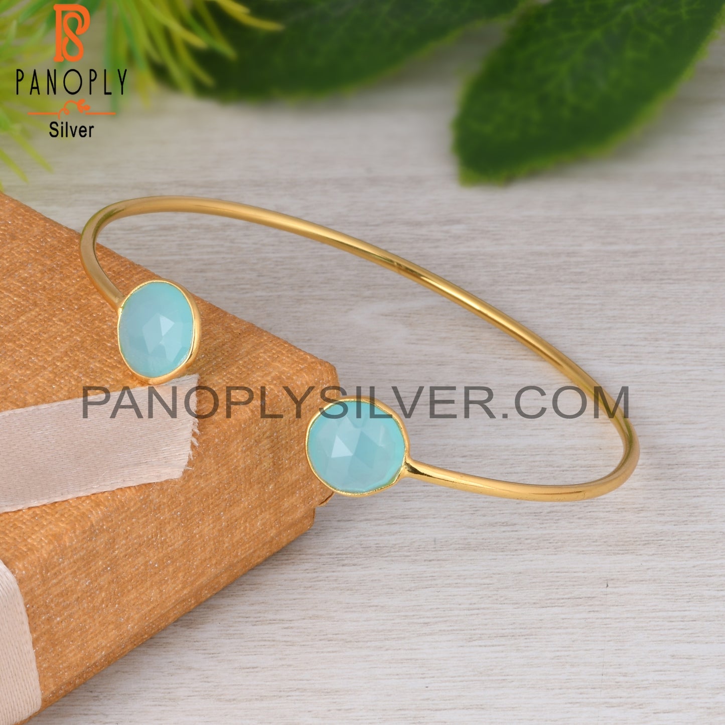 Aqua Chalcedony 925 Sterling Silver Bangle