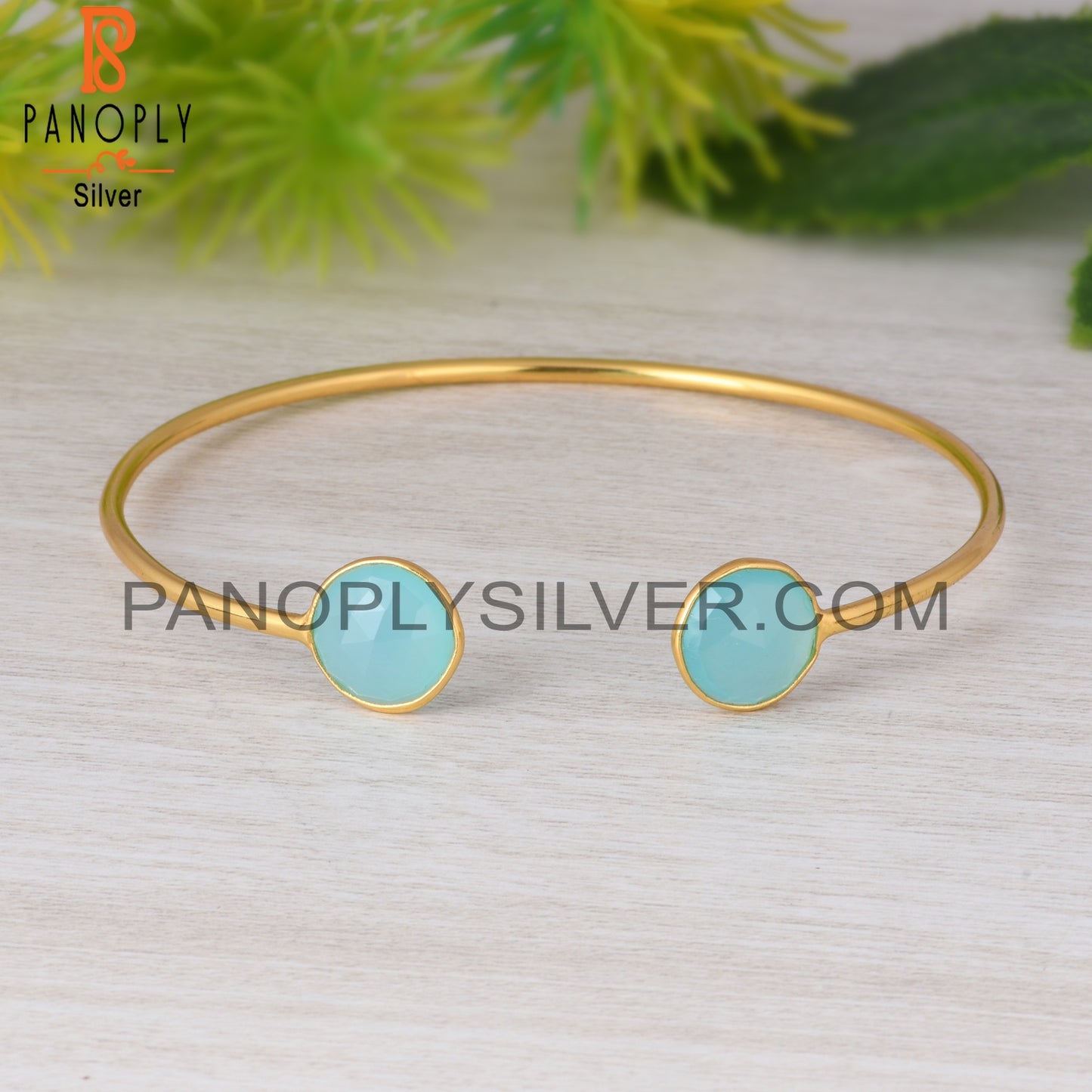 Aqua Chalcedony 925 Sterling Silver Bangle