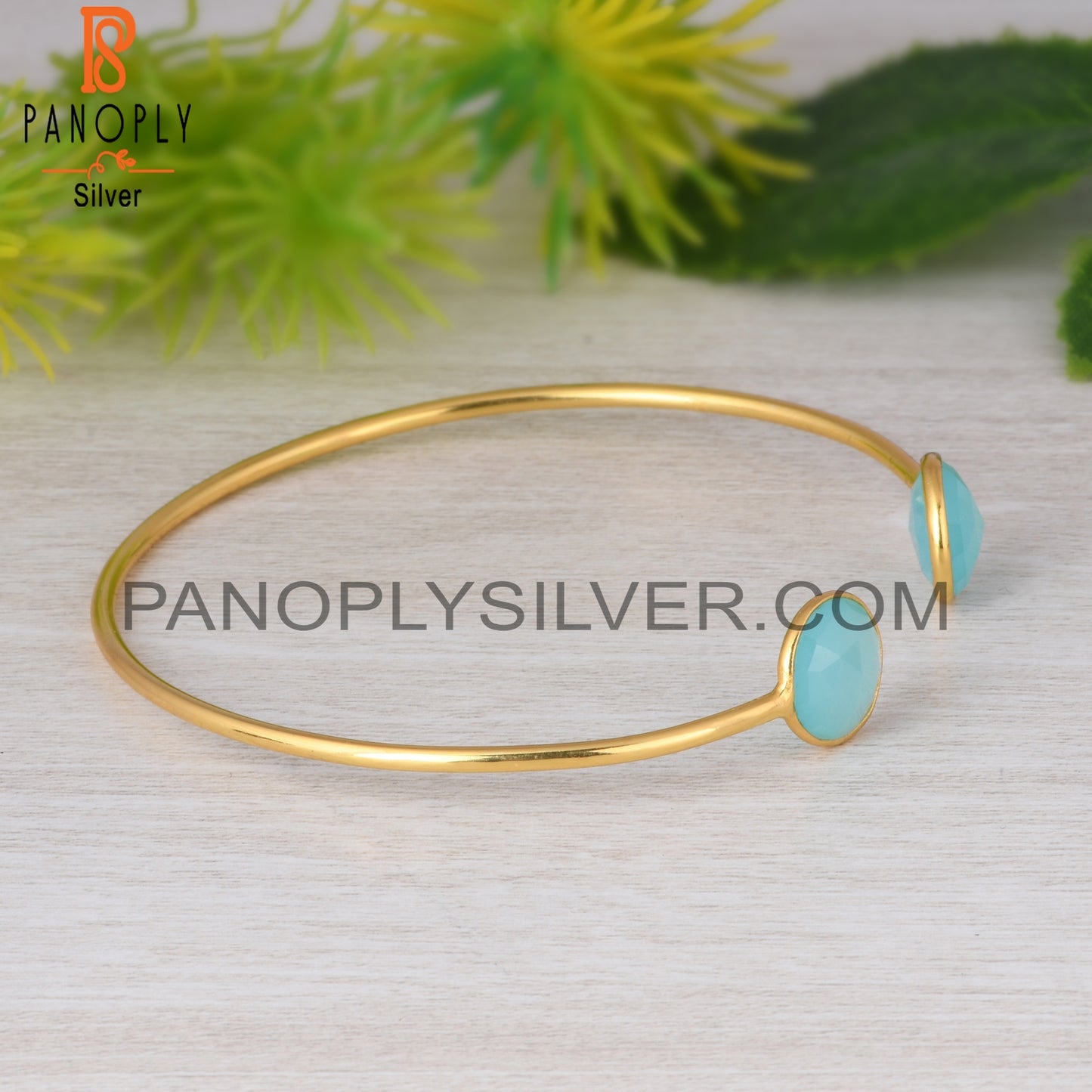 Aqua Chalcedony 925 Sterling Silver Bangle