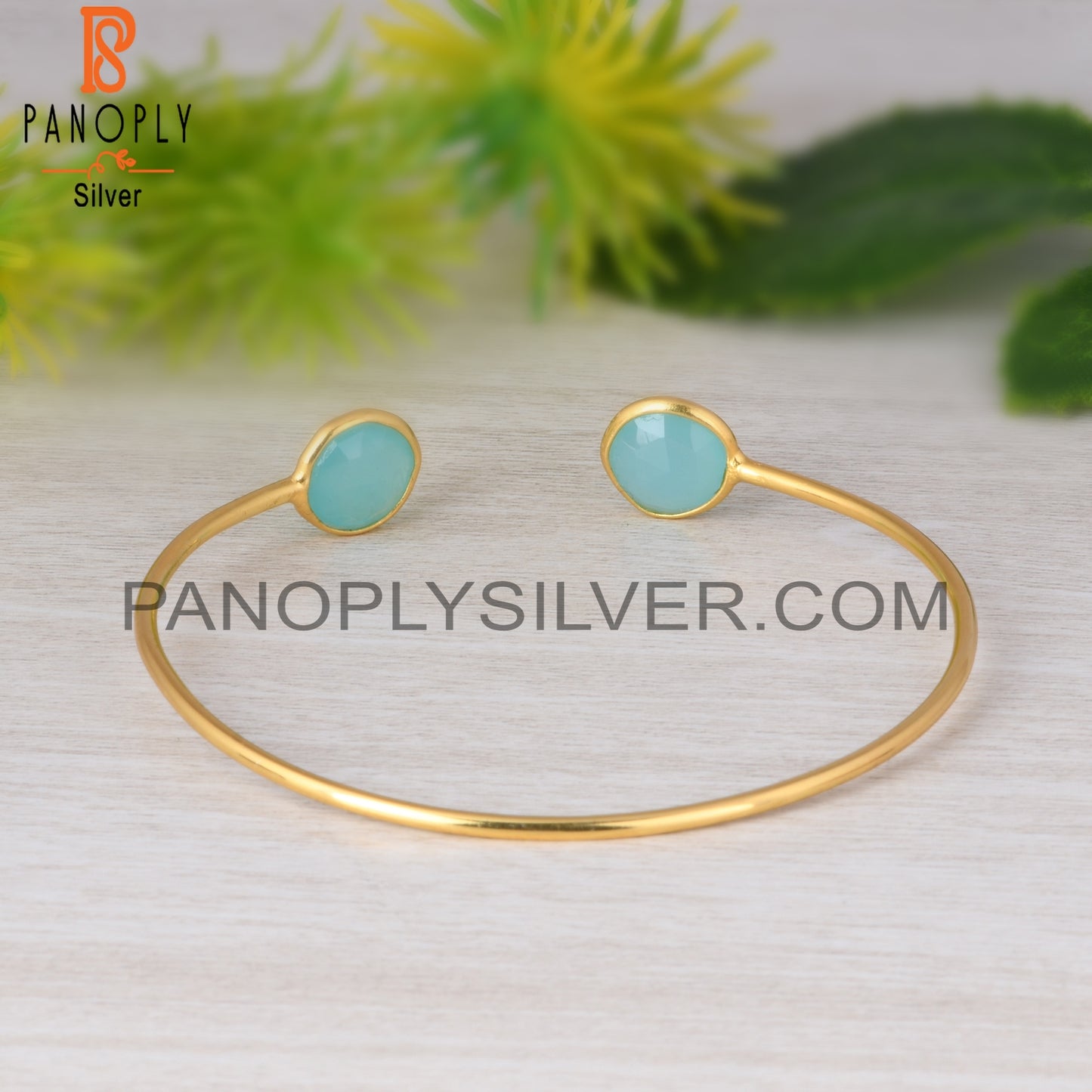 Aqua Chalcedony 925 Sterling Silver Bangle