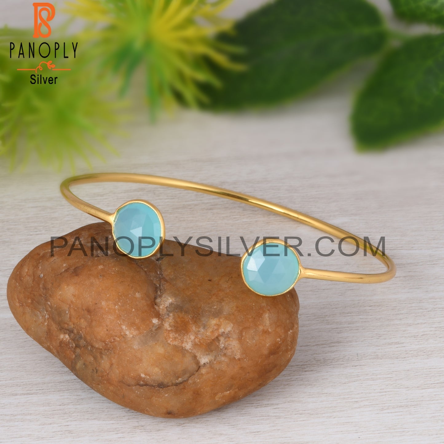 Aqua Chalcedony 925 Sterling Silver Bangle