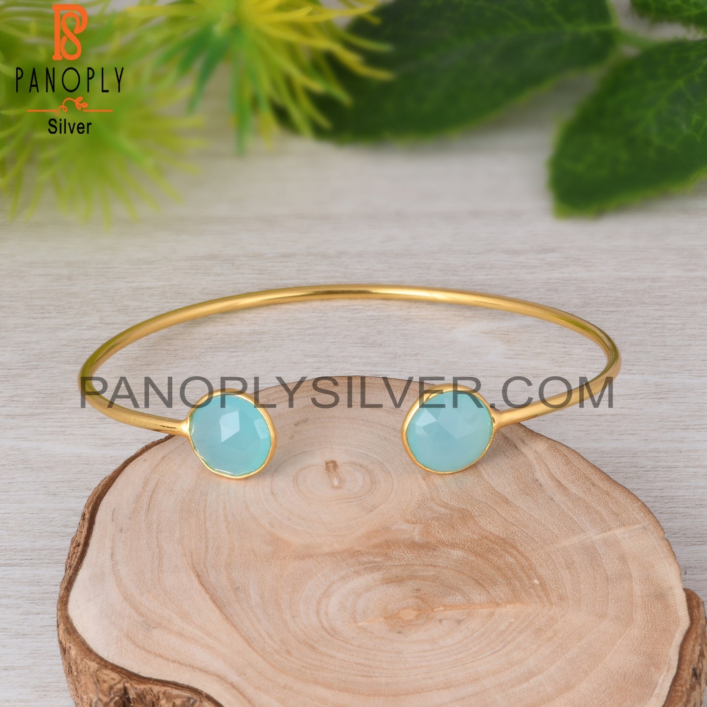 Aqua Chalcedony 925 Sterling Silver Bangle