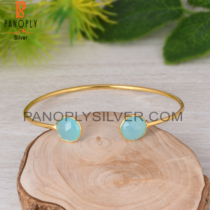 Aqua Chalcedony 925 Sterling Silver Bangle