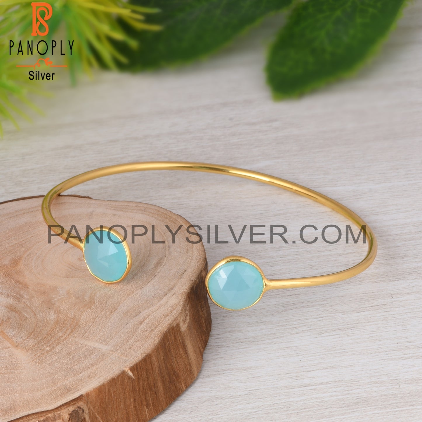 Aqua Chalcedony 925 Sterling Silver Bangle