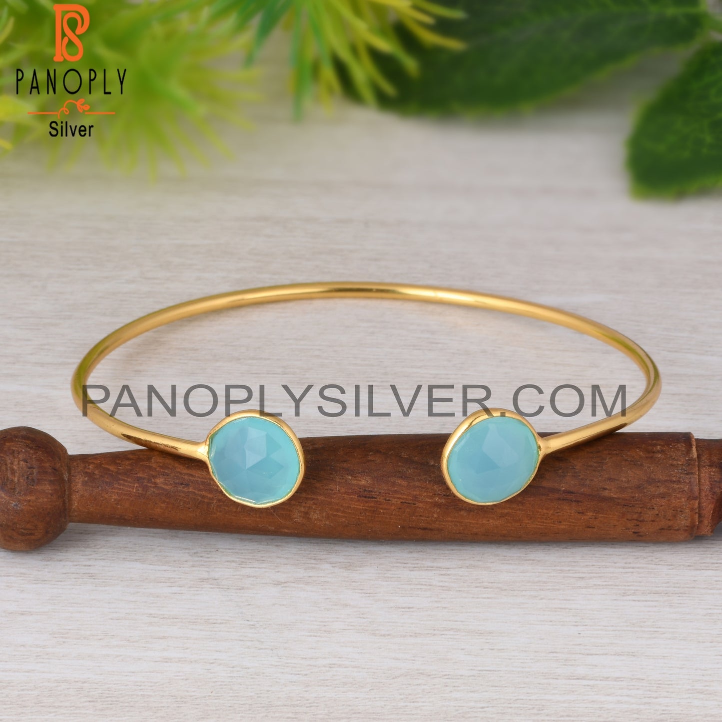 Aqua Chalcedony 925 Sterling Silver Bangle