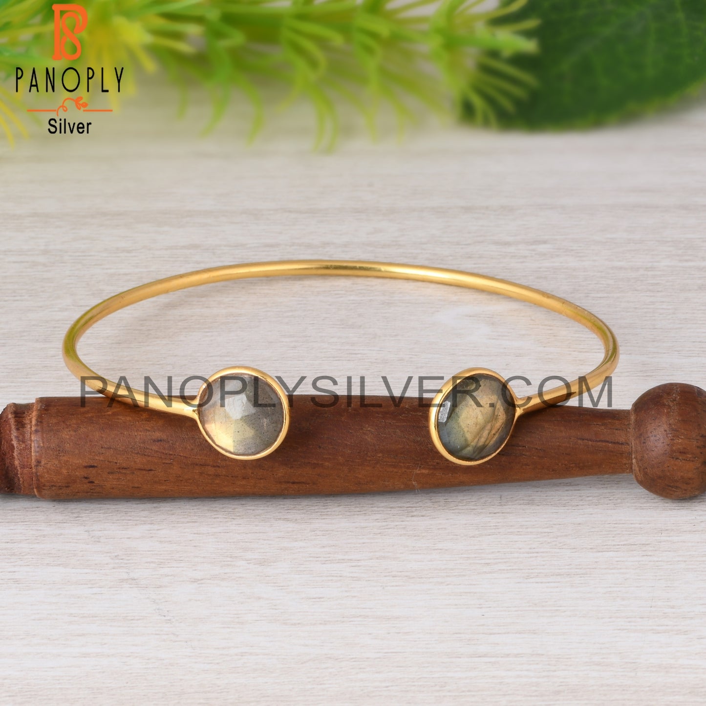 Labradorite Round 925 Sterling Silver Cuff Bracelet