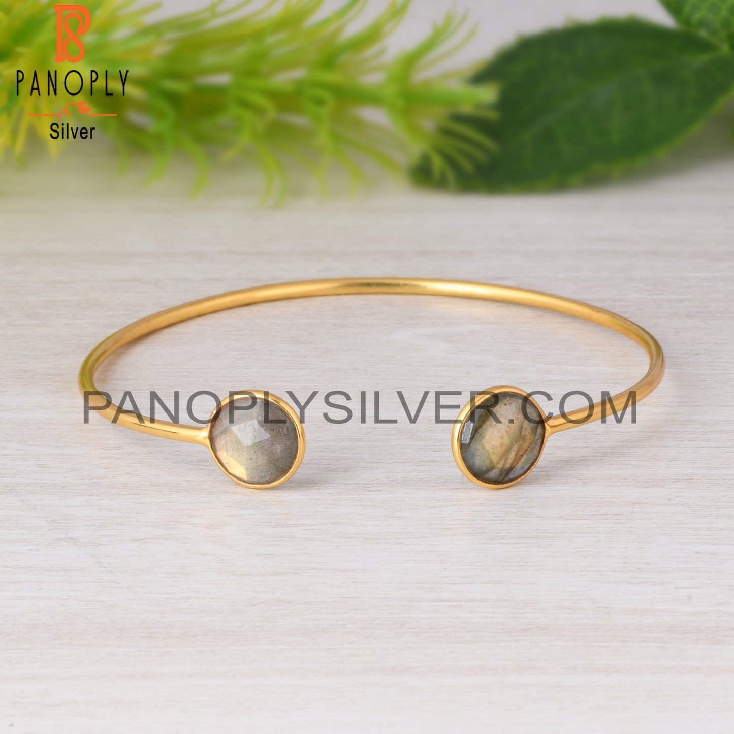 Labradorite Round 925 Sterling Silver Cuff Bracelet