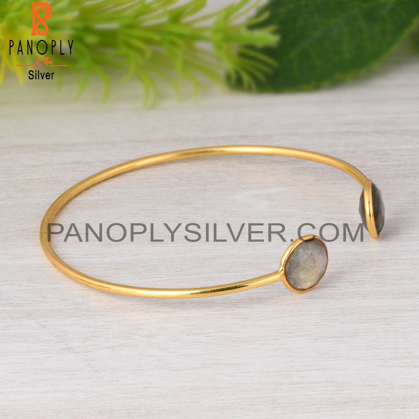 Labradorite Round 925 Sterling Silver Cuff Bracelet
