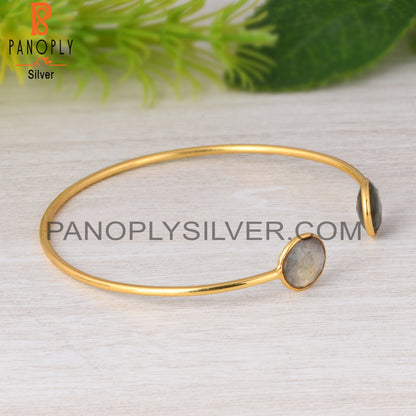 Labradorite Round 925 Sterling Silver Cuff Bracelet