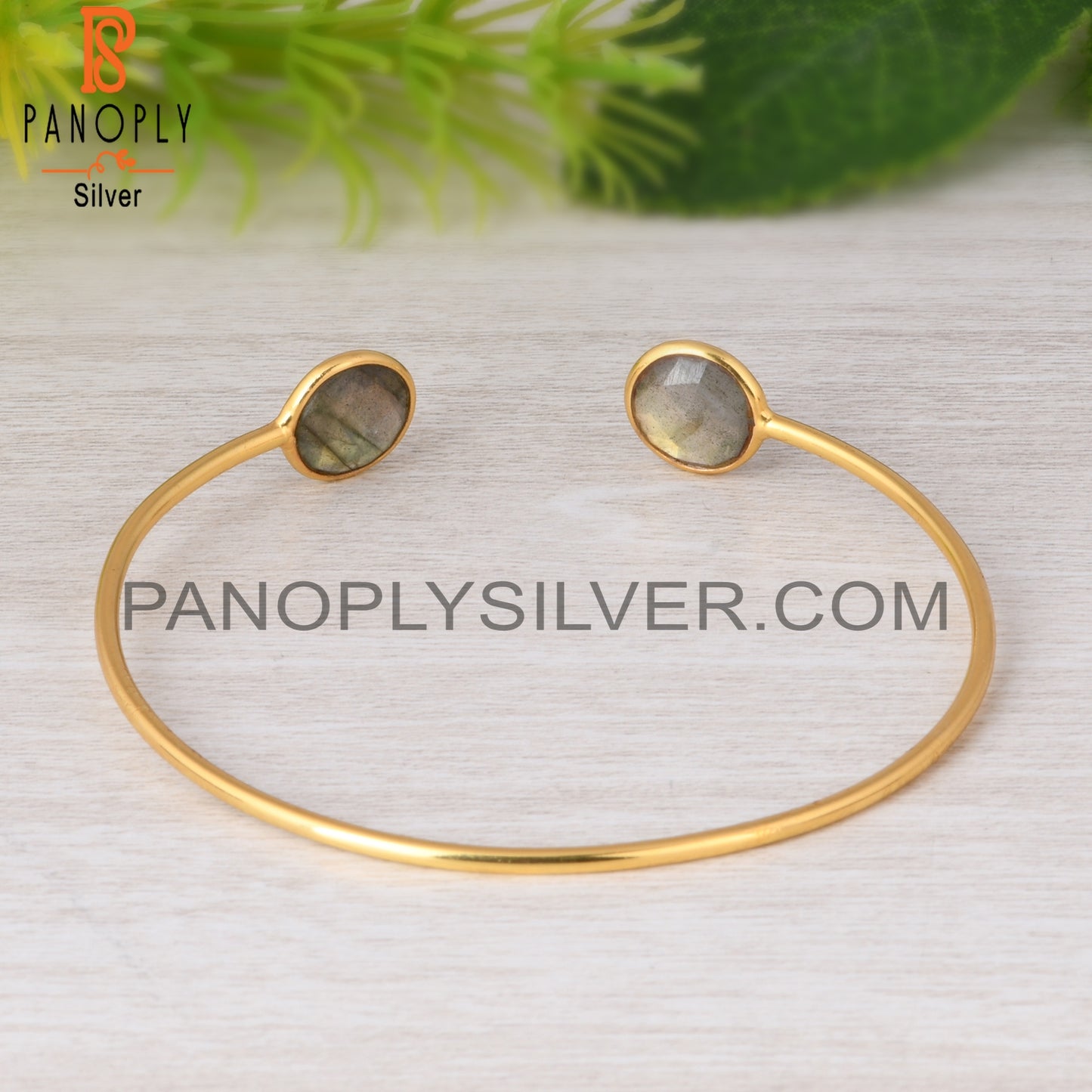 Labradorite Round 925 Sterling Silver Cuff Bracelet
