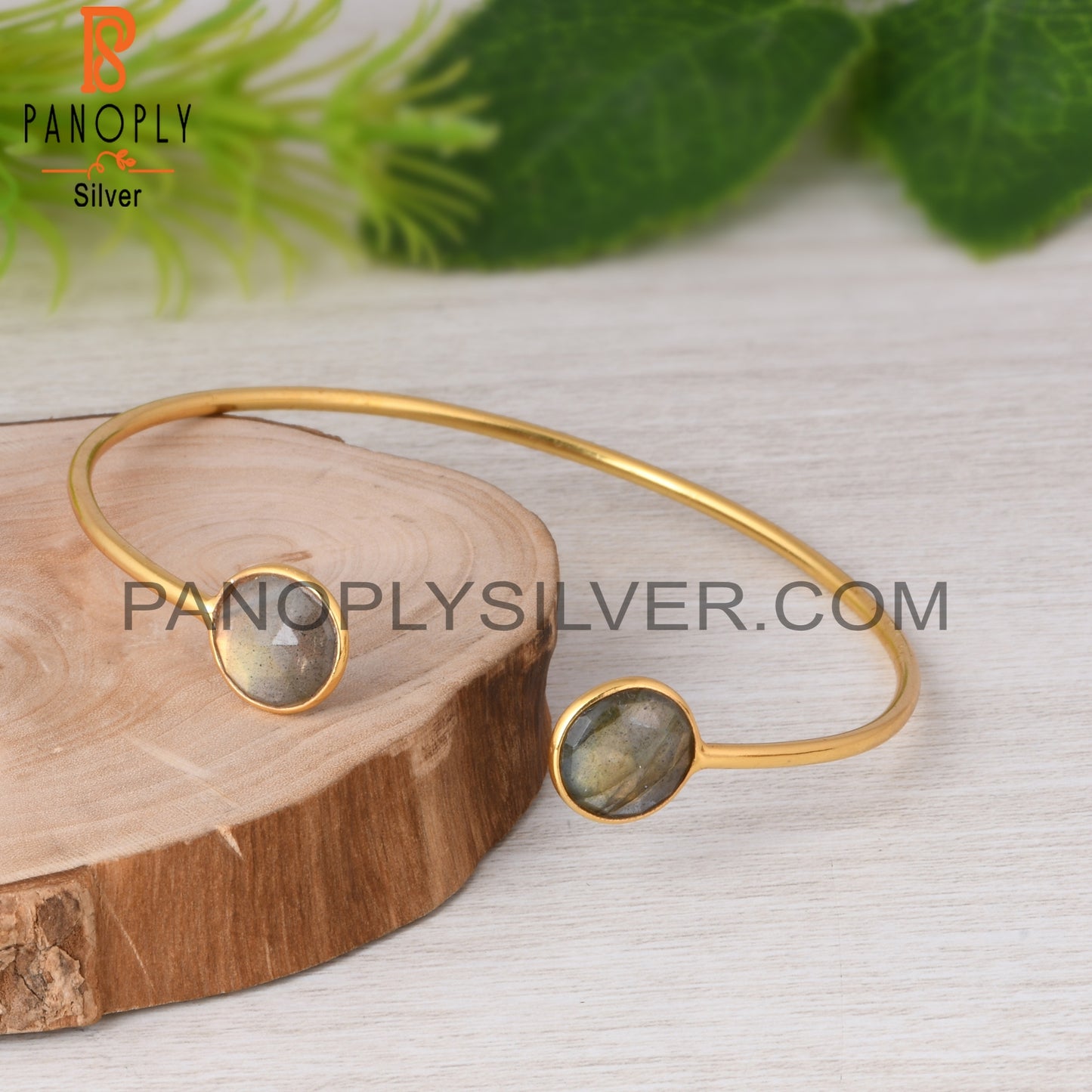 Labradorite Round 925 Sterling Silver Cuff Bracelet
