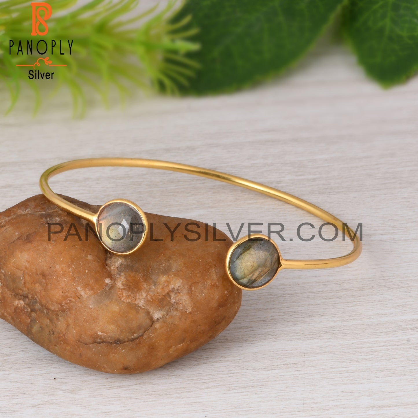 Labradorite Round 925 Sterling Silver Cuff Bracelet