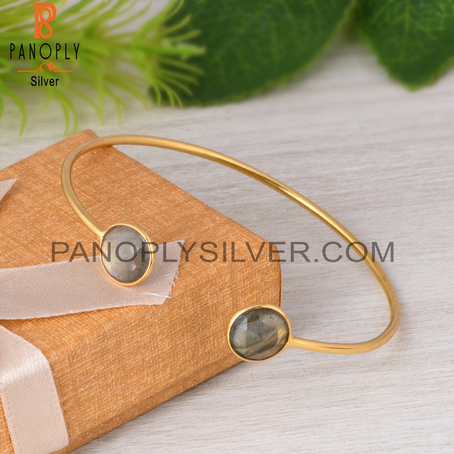Labradorite Round 925 Sterling Silver Cuff Bracelet
