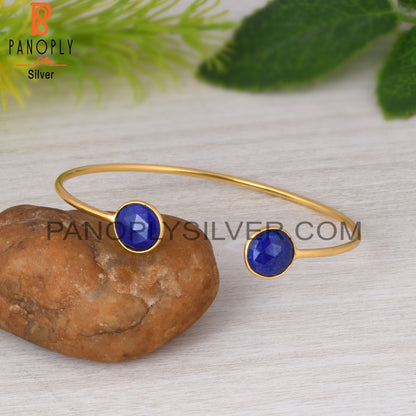 Lapis Round 925 Sterling Silver Adjustable Blue Bracelet