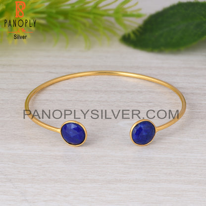Lapis Round 925 Sterling Silver Adjustable Blue Bracelet