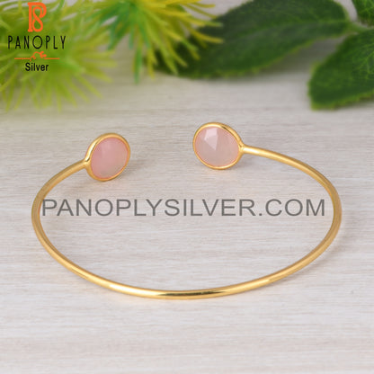 Rose Chalcedony Round 925 Sterling Silver Bangle