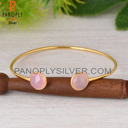 Rose Chalcedony Round 925 Sterling Silver Bangle