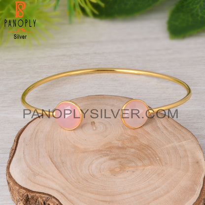 Rose Chalcedony Round 925 Sterling Silver Bangle