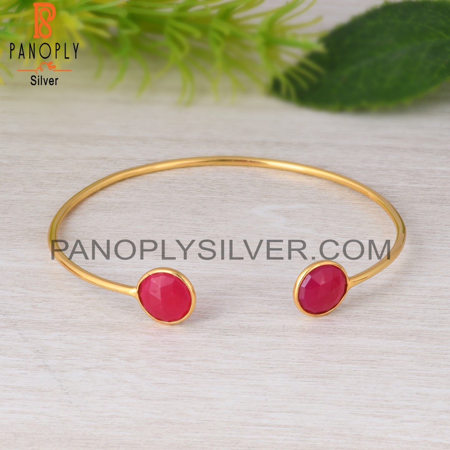 Pink Chalcedony 925 Sterling Silver Bangle