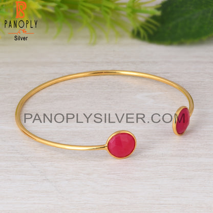 Pink Chalcedony 925 Sterling Silver Bangle