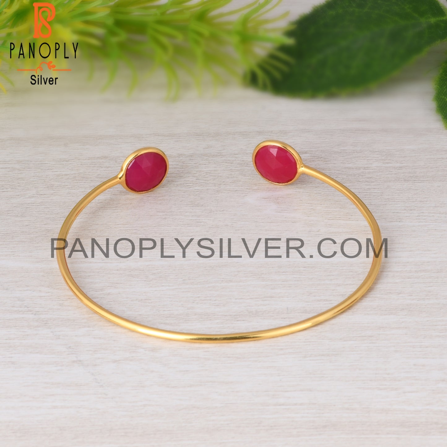 Pink Chalcedony 925 Sterling Silver Bangle