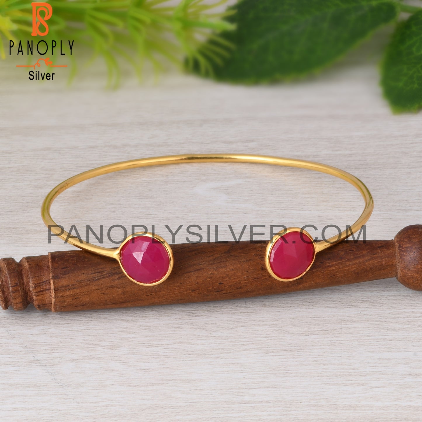 Pink Chalcedony 925 Sterling Silver Bangle