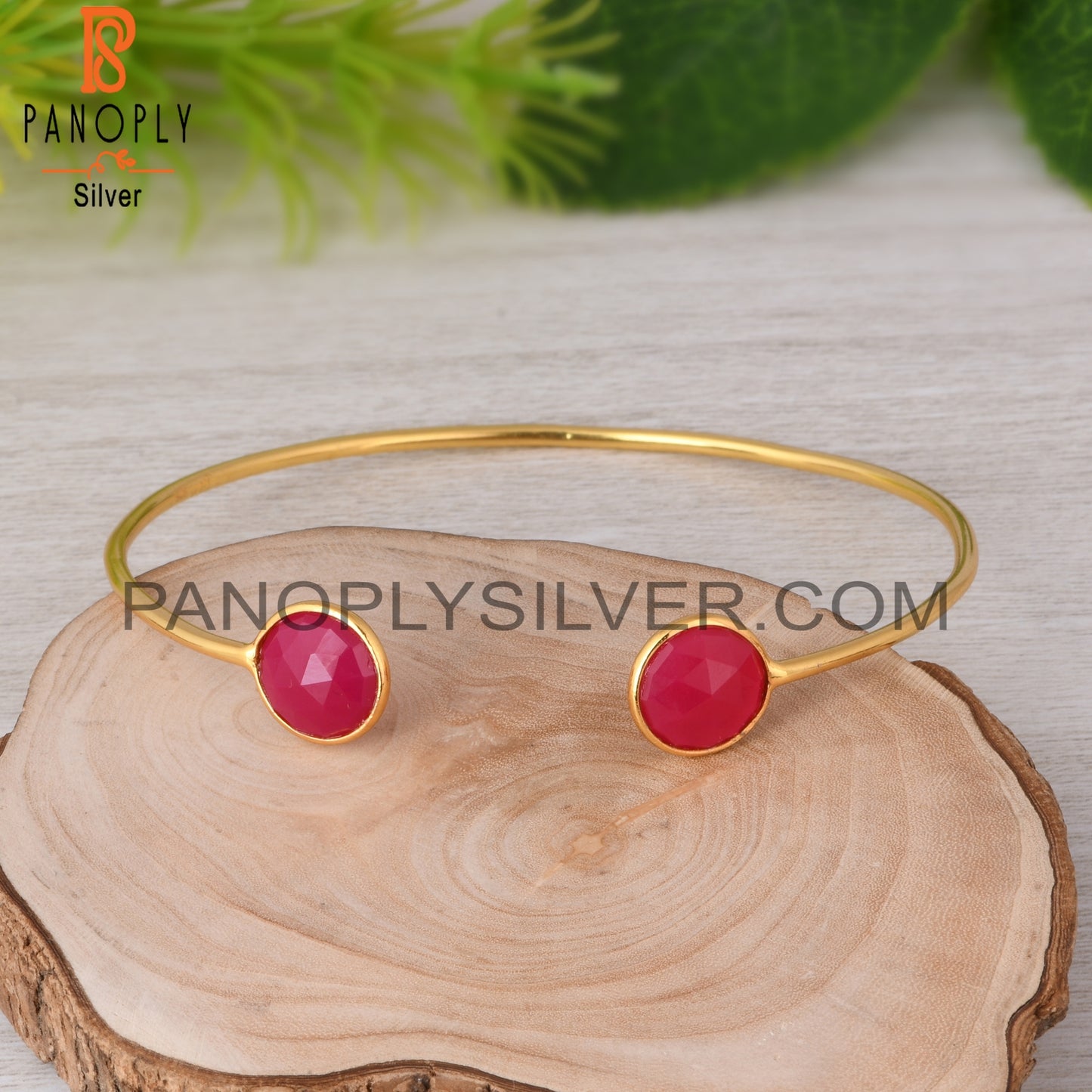 Pink Chalcedony 925 Sterling Silver Bangle