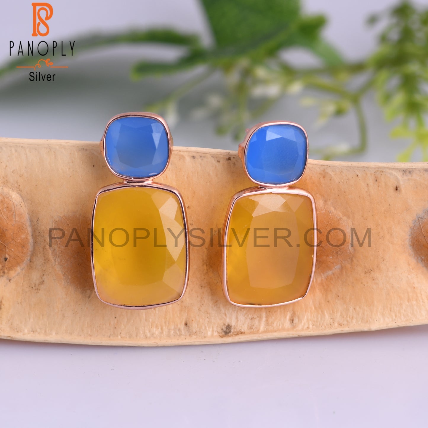 Blue Chalcedony & Yellow Chalcedony 925 Silver Earrings