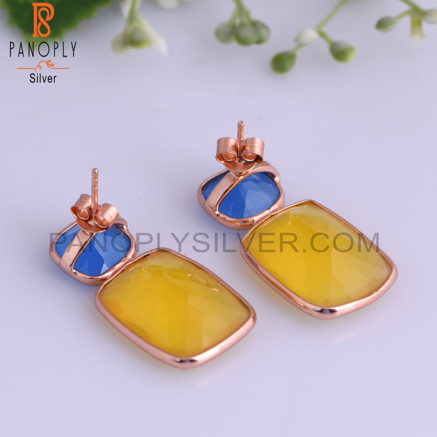 Blue Chalcedony & Yellow Chalcedony 925 Silver Earrings