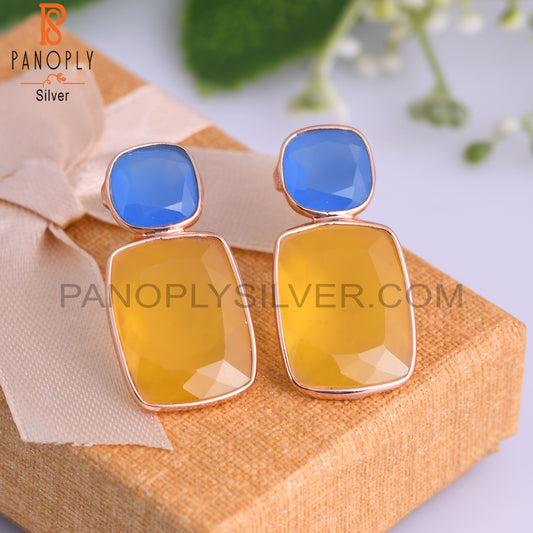 Blue Chalcedony & Yellow Chalcedony 925 Silver Earrings