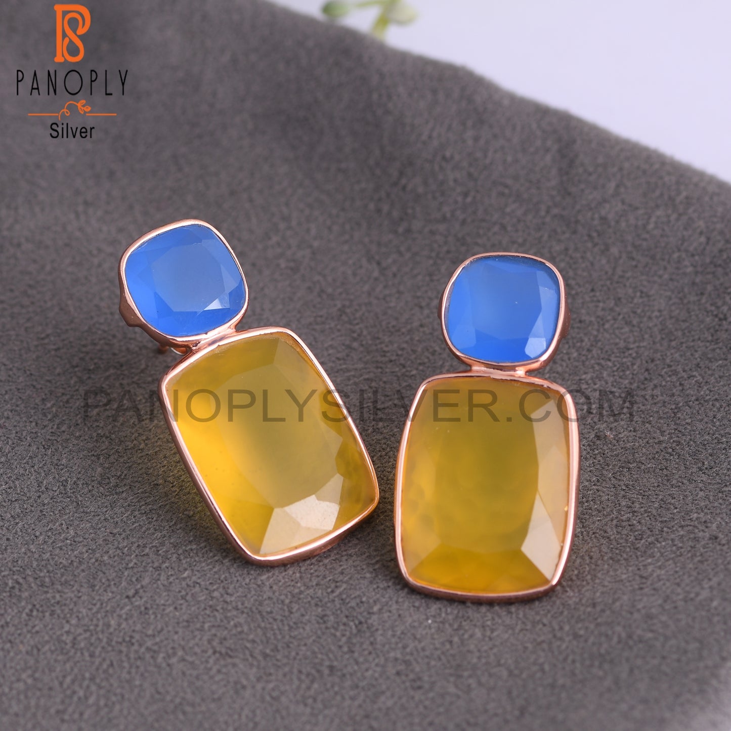 Blue Chalcedony & Yellow Chalcedony 925 Silver Earrings