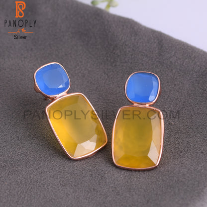 Blue Chalcedony & Yellow Chalcedony 925 Silver Earrings